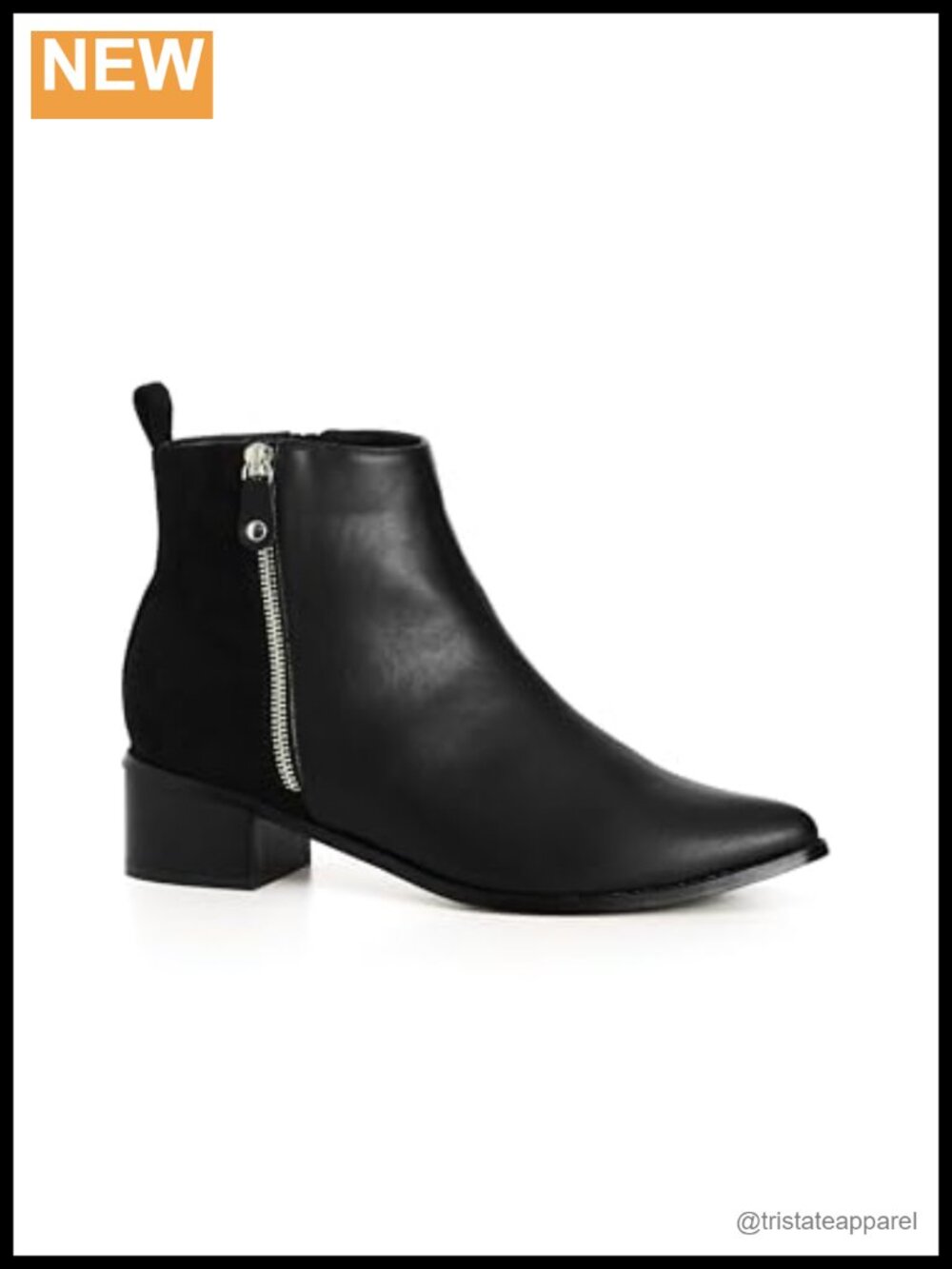 Faux Suede Pointed Toe Ankle Boots with Zip Closure and Block Heel